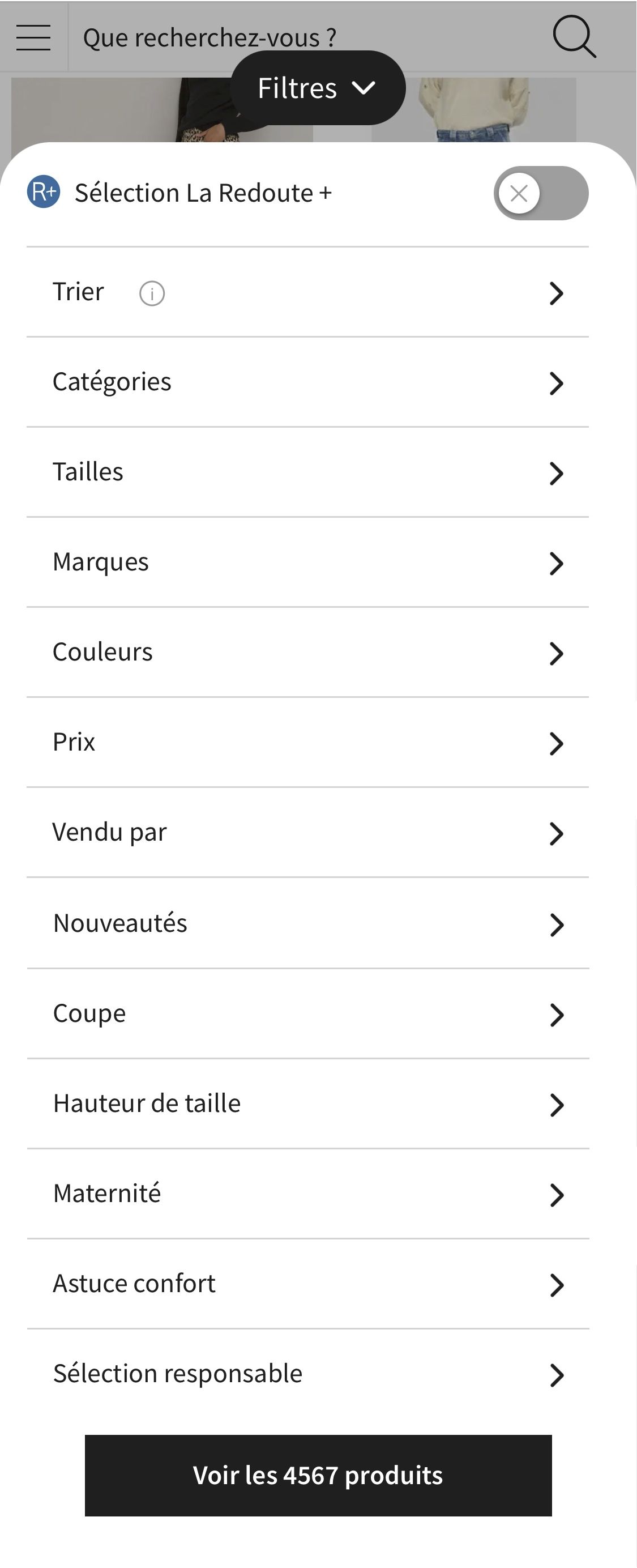 La Redoute’s Mobile Filtering Options 296 of 630 Filtering Options Examples Baymard Institute